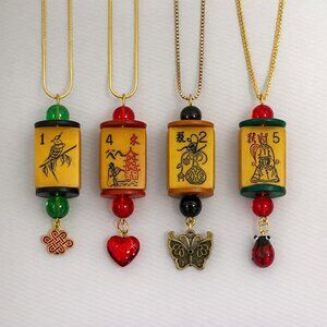 Handmade Vintage Bakelite Mah-Jongg Necklace with Mah-Jongg Coins